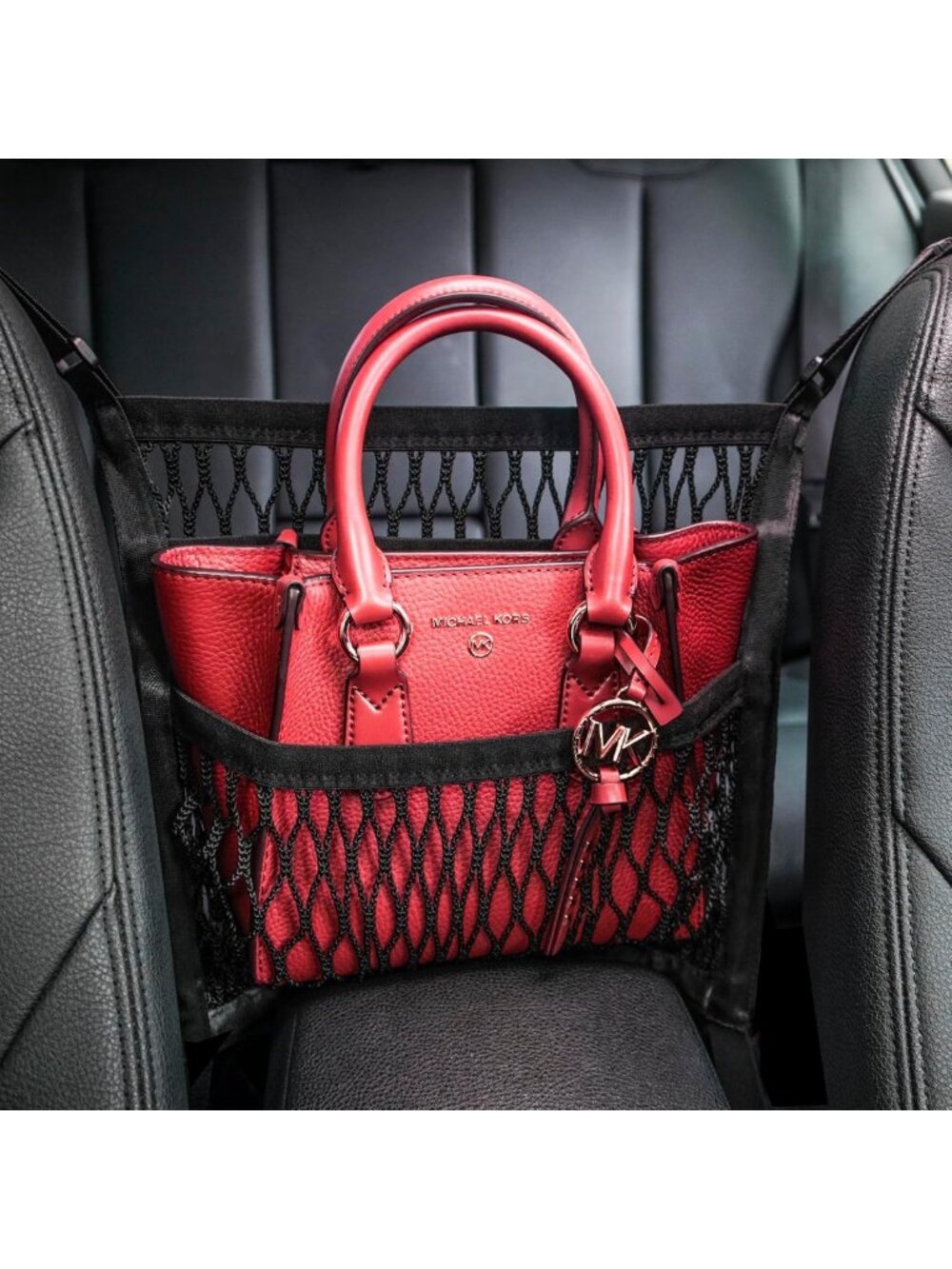 Versatile Car Organizer for Front Seats - Purse Holder & Dog Barrier Mesh Bag